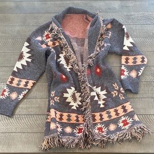 Aztec Patterned Fringe Cardigan